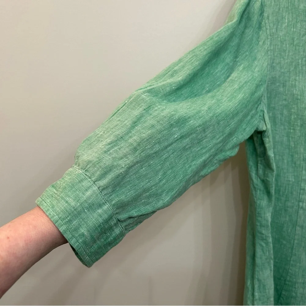Coldwater Creek 100% Linen Button Up Blouse Quarter Length Sleeves Green Size L - Picture 5 of 11